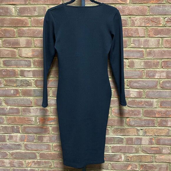 Misguided Black V-Neck Long Sleeve Bodycon Dress - Picture 3 of 5